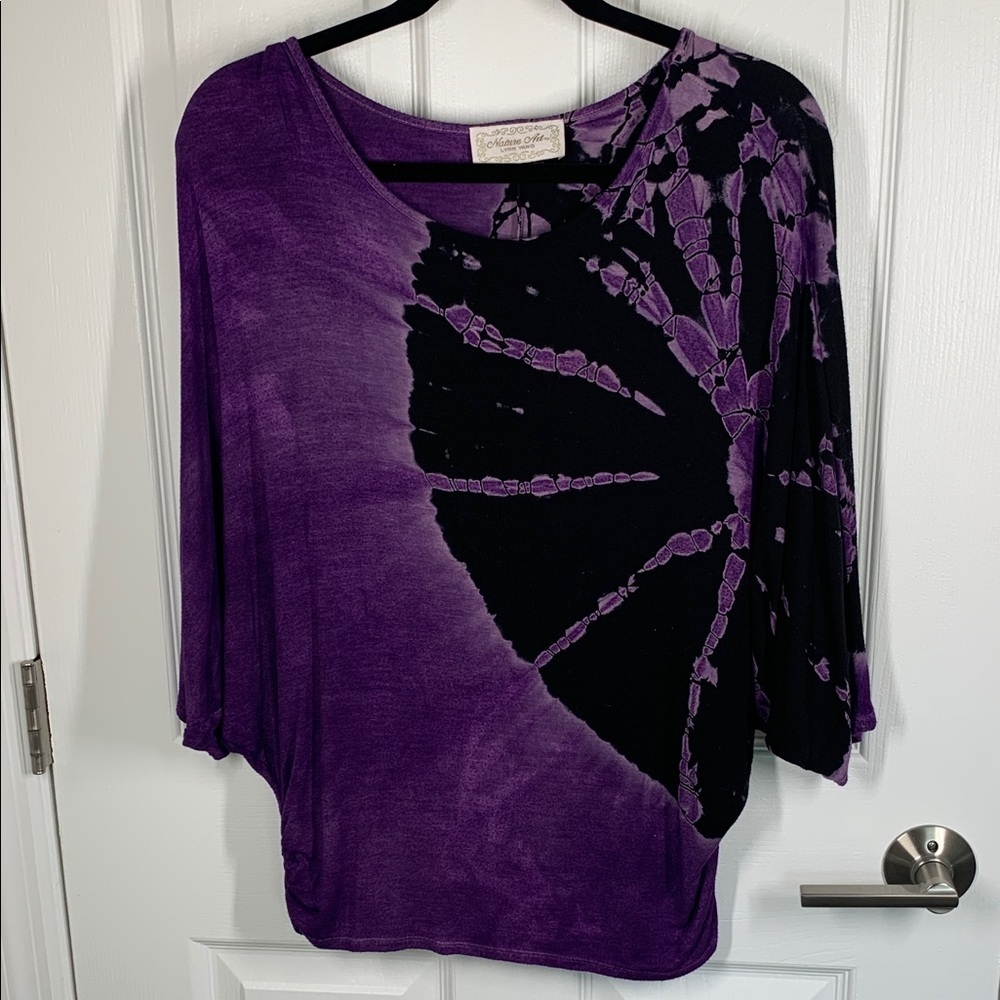 Nature Art by Lynn Yang purple and black tie dye top size small